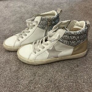 Vintage Havana White and Silver High-Top Sneakers